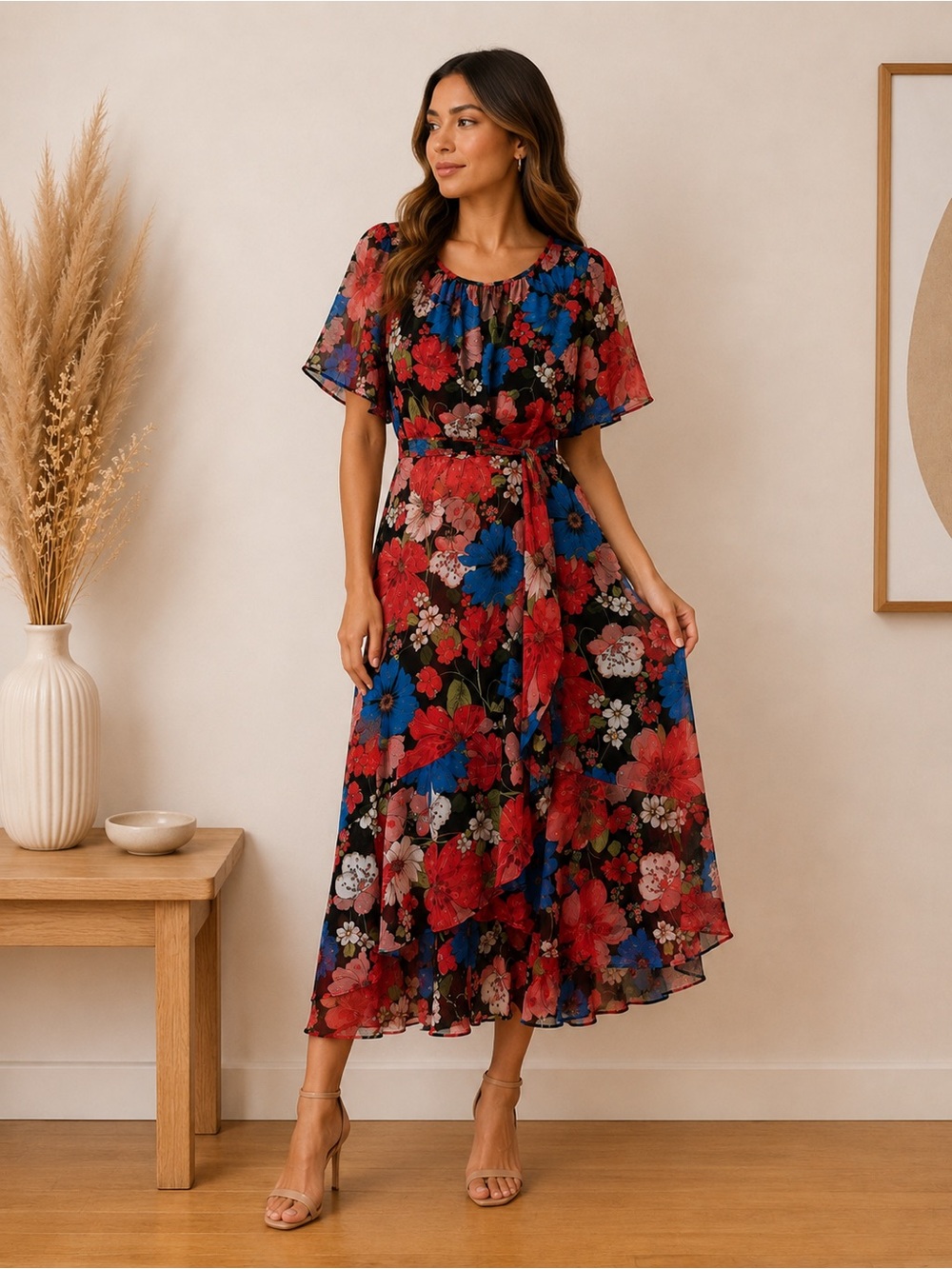 Danny & Nicole Floral Wrap Midi Dress Size 6